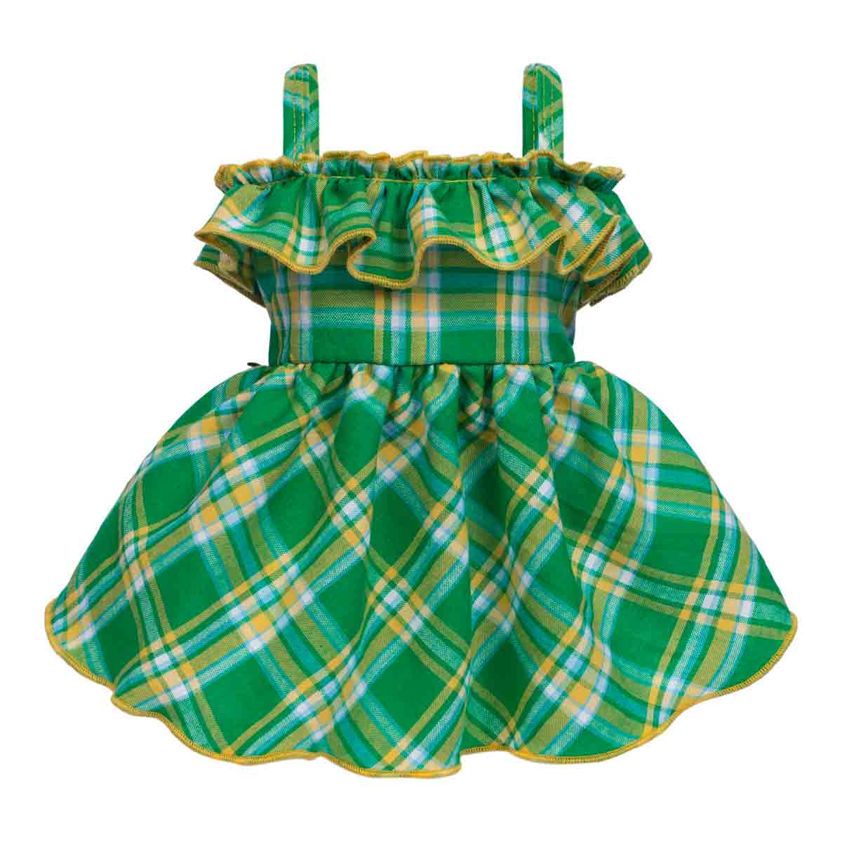 Green Plaid Ruffle Dog Dress | Cotton St. Patrick Outfit