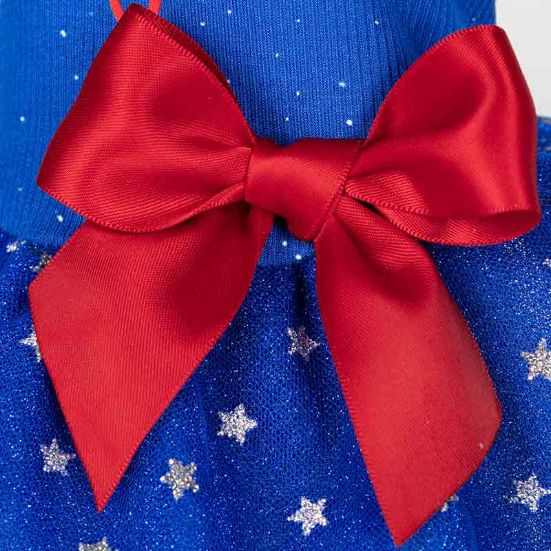 Blue Patriotic Dog Dress with Bowknot - Fitwarm Dog Clothes