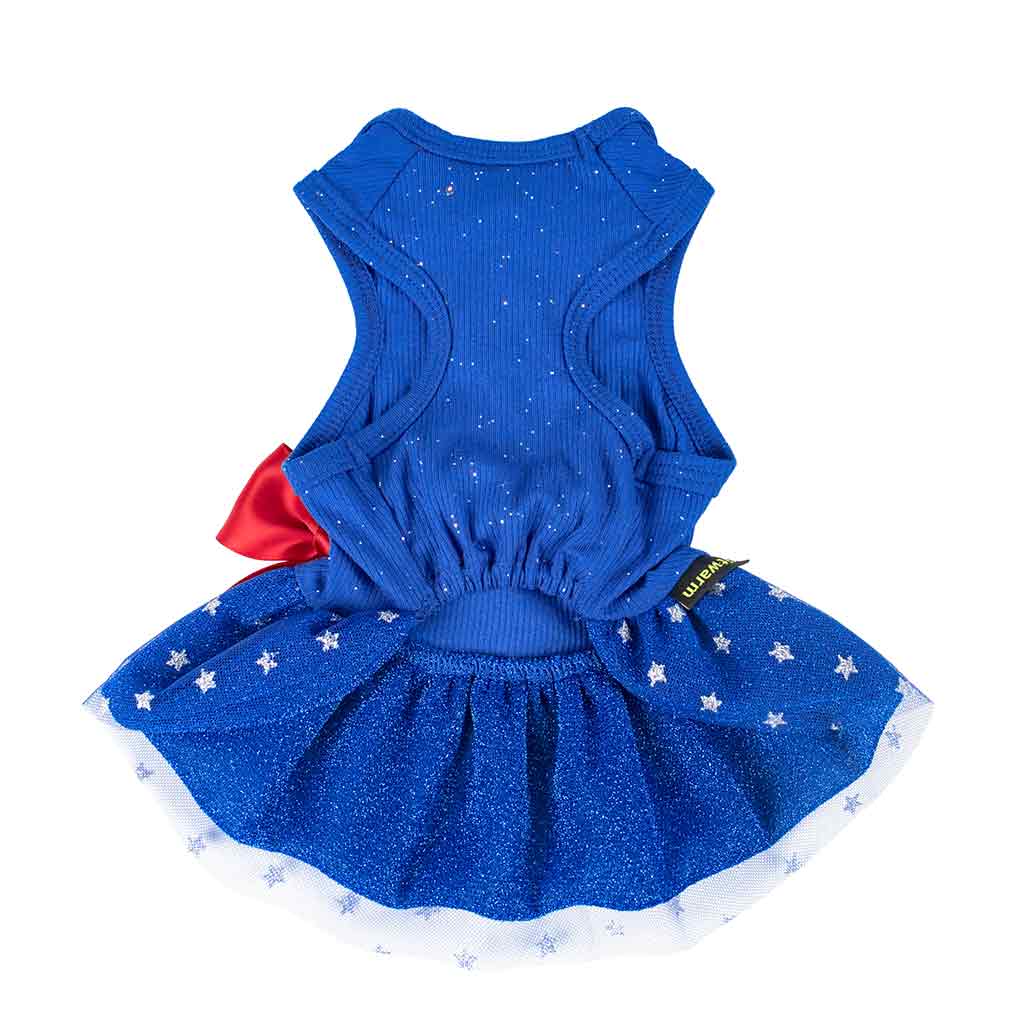 Blue Patriotic Dog Dress with Bowknot - Fitwarm Dog Clothes