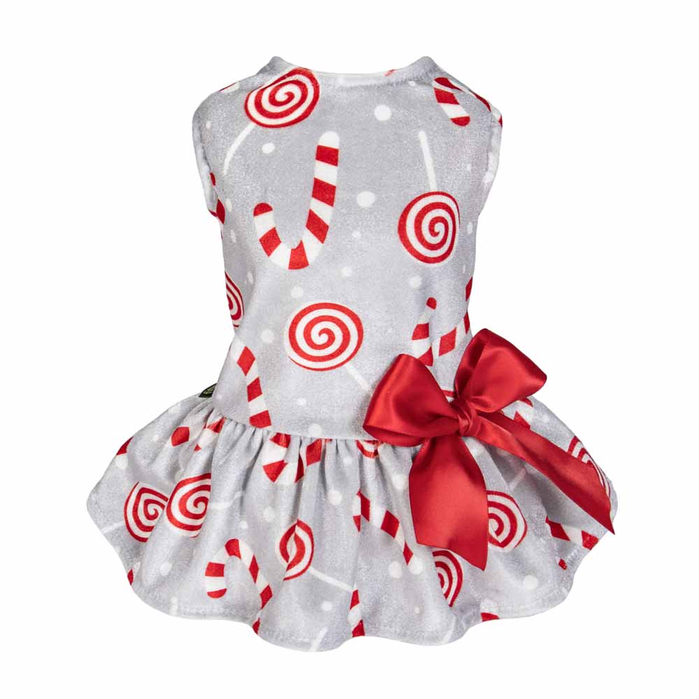 Candy Cane Christmas Dog Dress | Velvet Pet Holiday Outfit Silver / X-Small Candy Cane Christmas Dog Dress | Velvet Pet Holiday Outfit Silver / X-Small