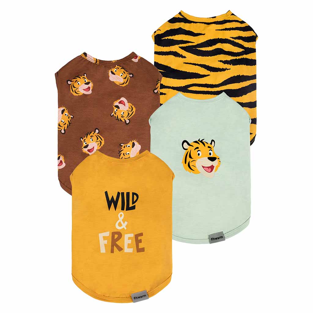 Tiger Themed Dog Shirts in Brown and Bold Striped Patterns - Fitwarm Dog Clothes 