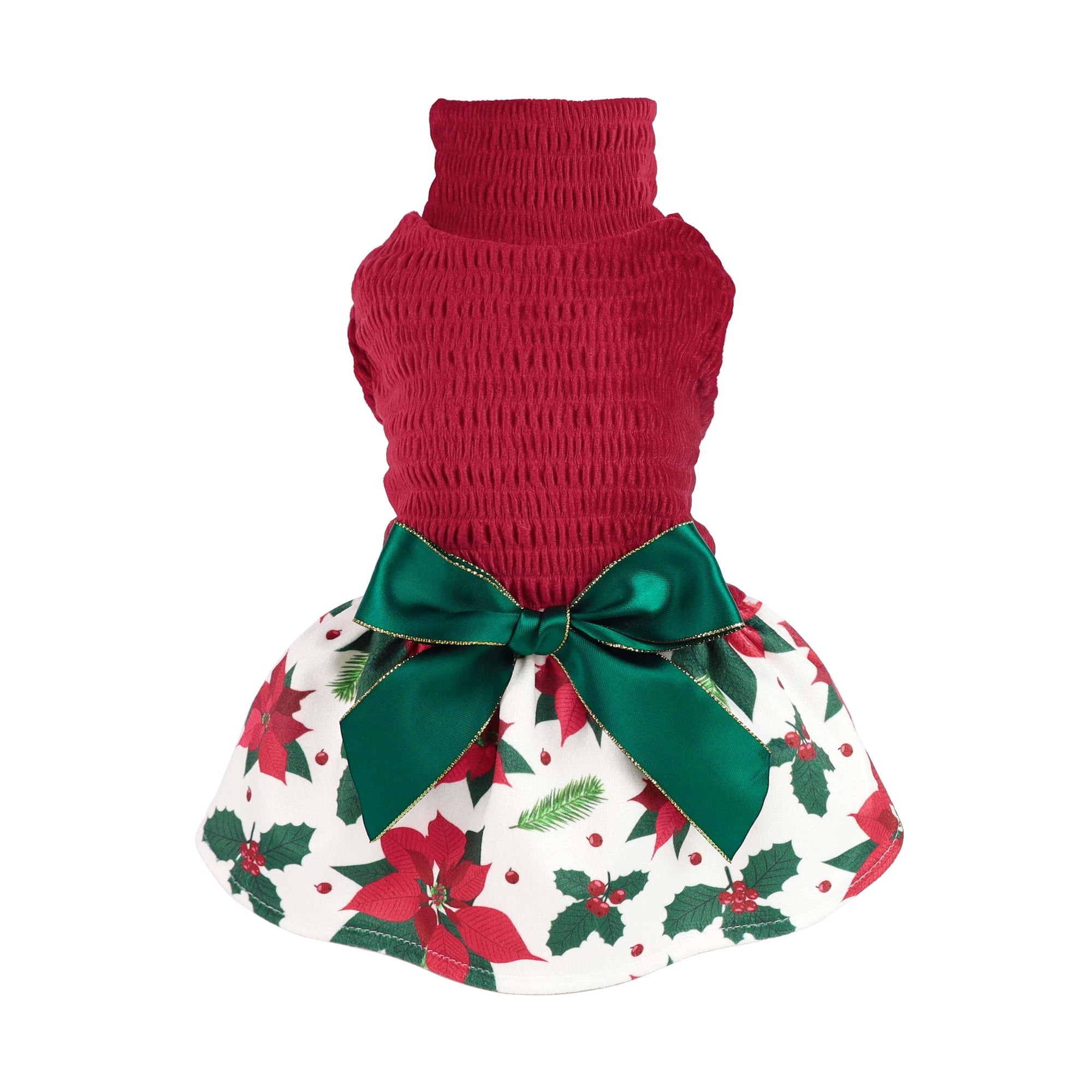 Christmas Floral Dog Dress | Red & Green Festive Outfit XX-SMALL Christmas Floral Dog Dress | Red & Green Festive Outfit XX-SMALL