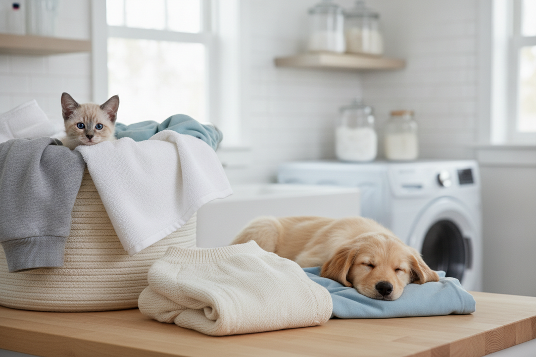 A dog sweater folded and ready for gentle washing