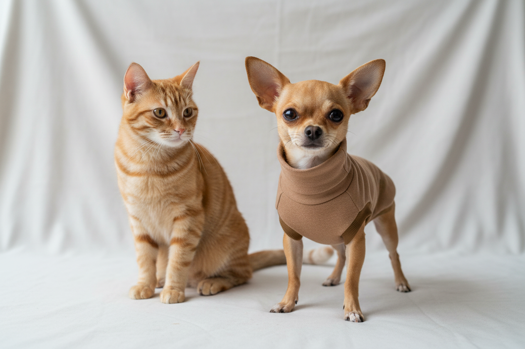 Tiny Chihuahua wearing simple fitted clothes