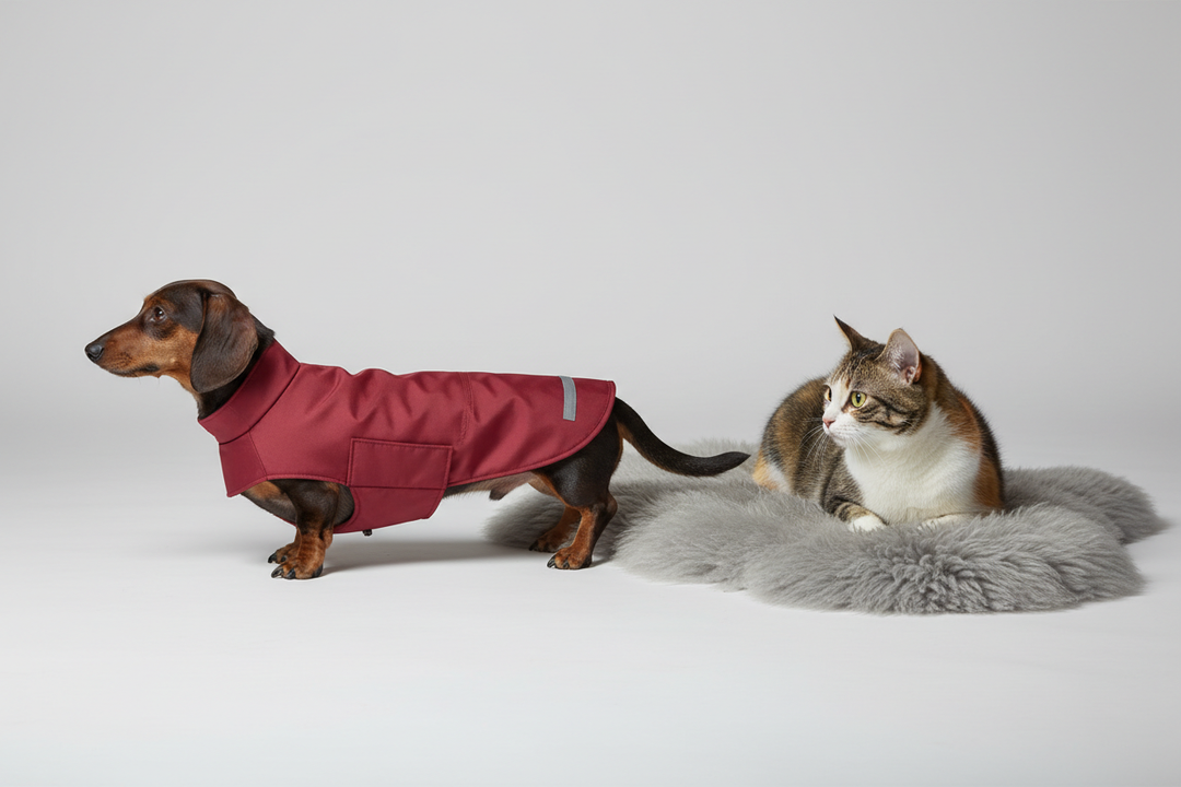Dachshund wearing a well-fitted coat designed for a long torso and short legs