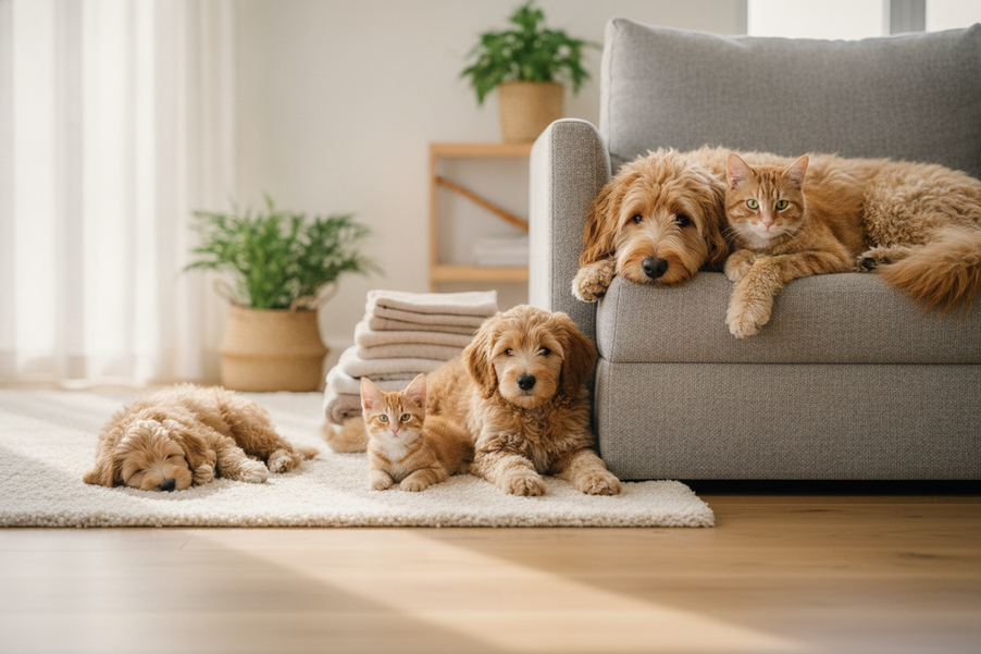 Small dog puppy and adult dog shown side by side to illustrate growth from puppyhood to adulthood