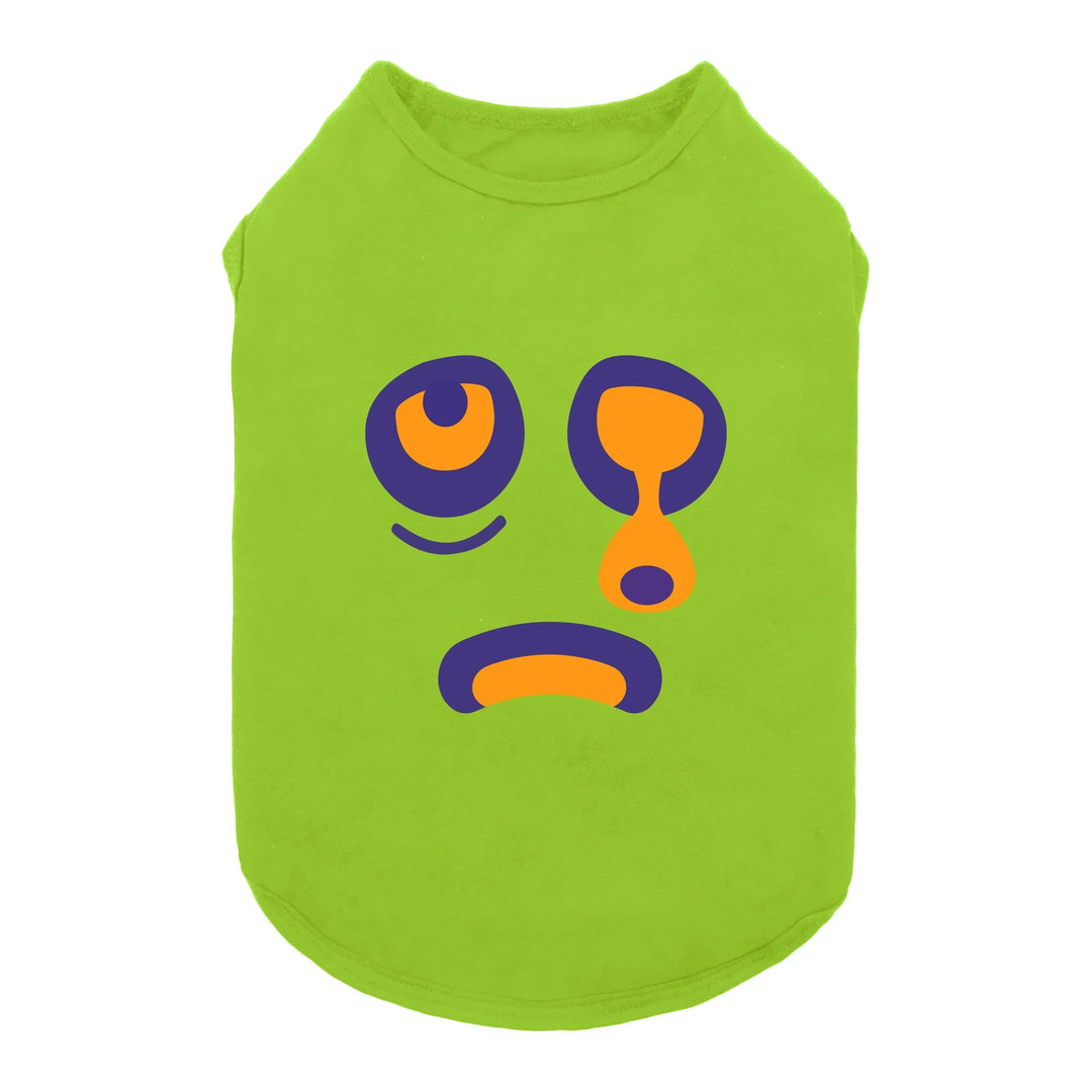 Lime green Halloween skeleton dog shirt with a spooky face graphic
