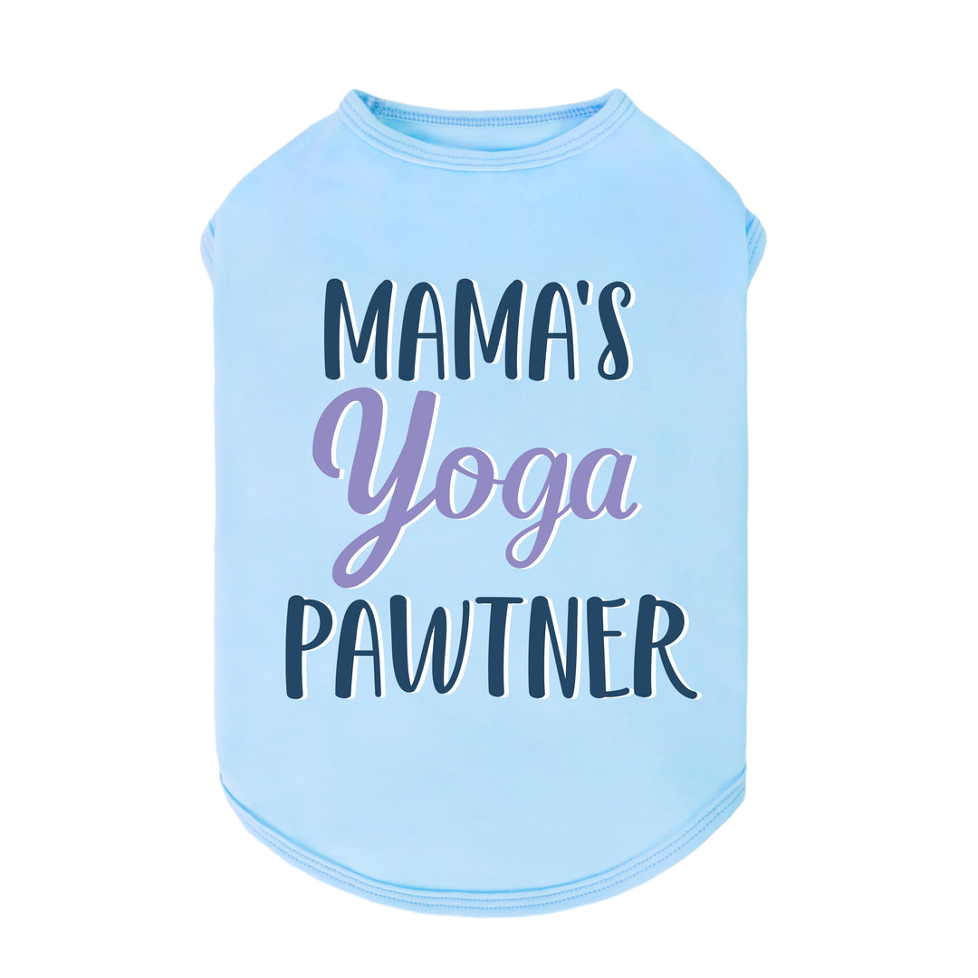 Light Blue Dog Shirt With Mama's Yoga Pawtner Lettering - Fitwarm Dog Clothes