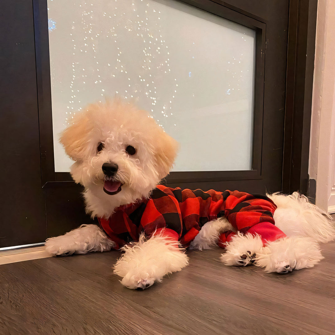 Buffalo Plaid Dog Pajamas - Dog Christmas Outfit Pajamas - Fitwarm