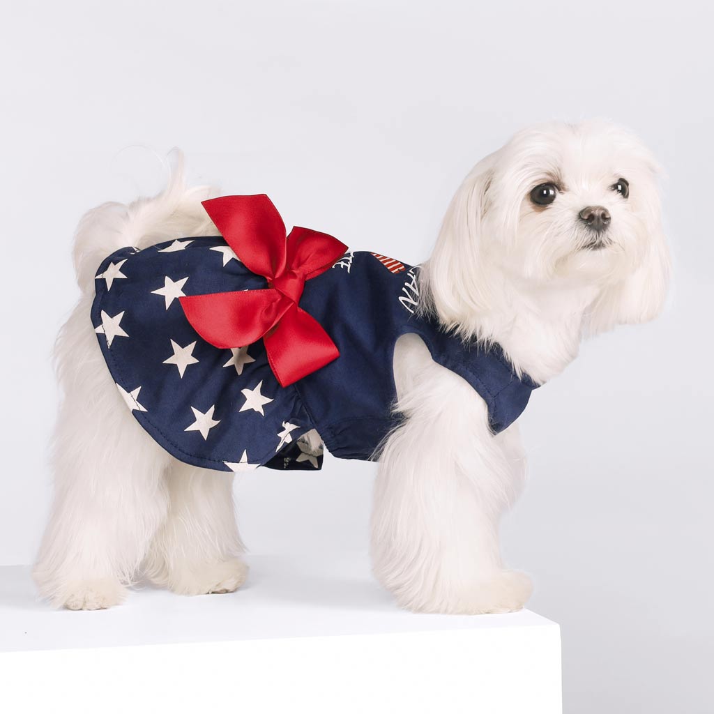 Maltese Dog in Starry Dress with Red Bowknot - Fitwarm Dog Clothes