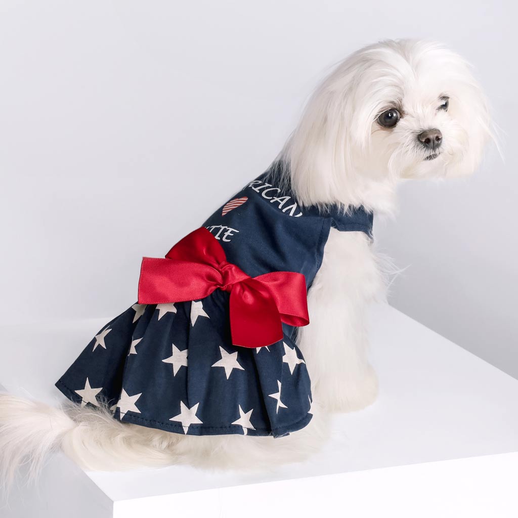  Maltese Dog in a American Cutie Dress with Red Bowknot - Fitwarm Dog Clothes
