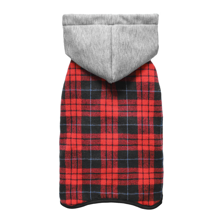 Dog Hoodie in Grey and Red Plaid - Fitwarm Dog Clothes