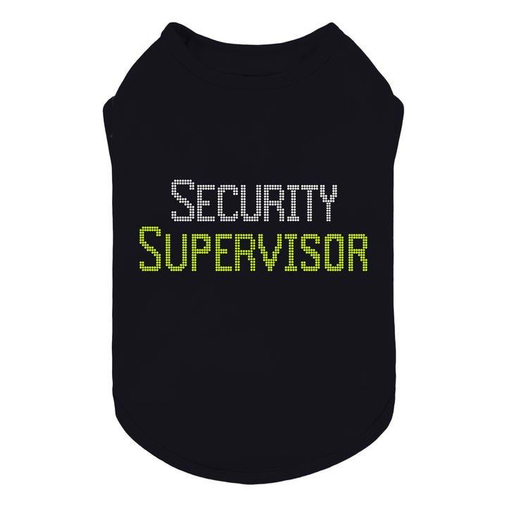 Black dog tank top with 'Security Supervisor' lettering on the front, displayed against a solid white background
