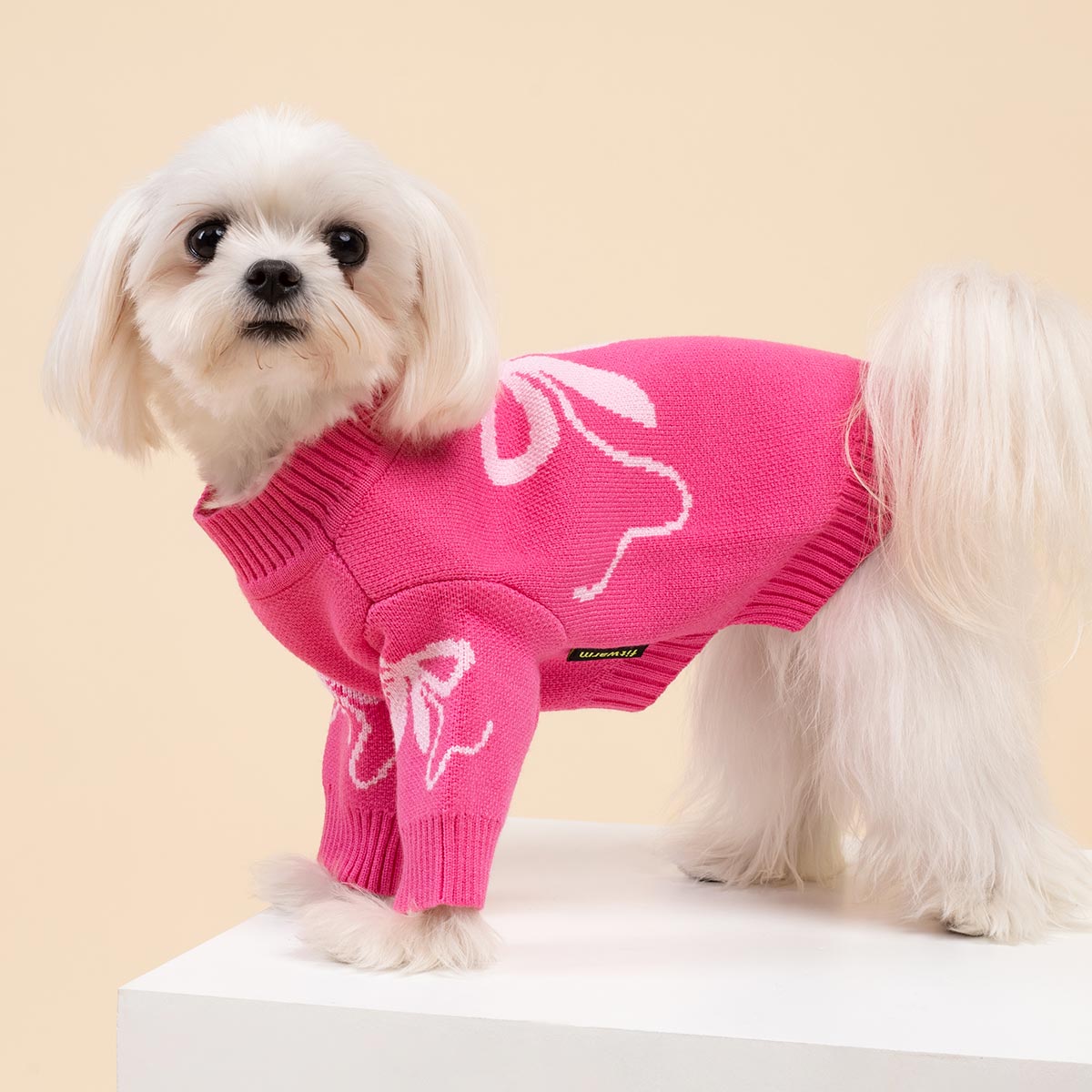 Pink Bowknot Dog Sweater | Warm Valentine Pet Clothes – Fitwarm