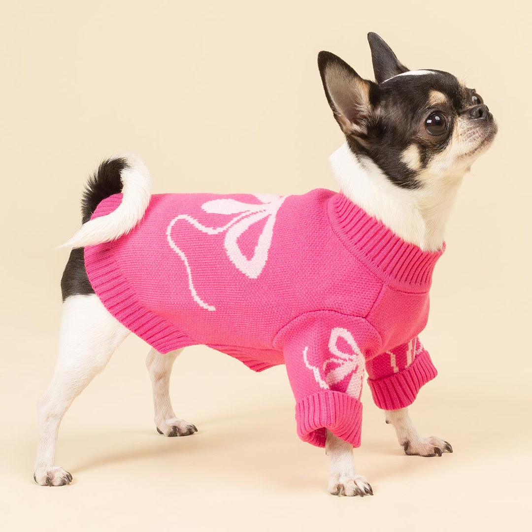 Pink Bowknot Dog Sweater Warm Valentine Pet Clothes – Fitwarm
