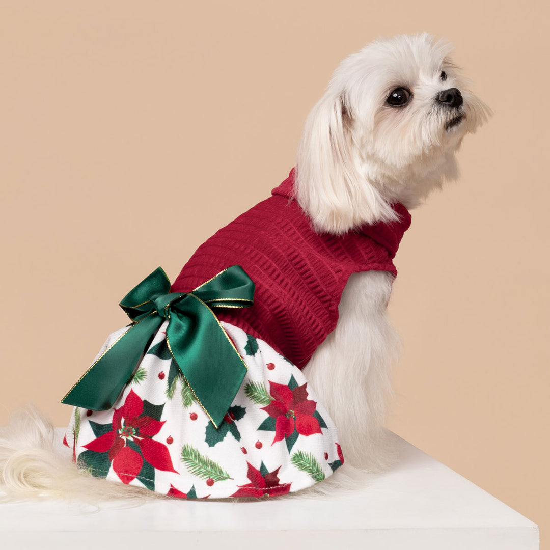 Christmas Floral Dog Dress | Red & Green Festive Outfit XX-SMALL Christmas Floral Dog Dress | Red & Green Festive Outfit XX-SMALL
