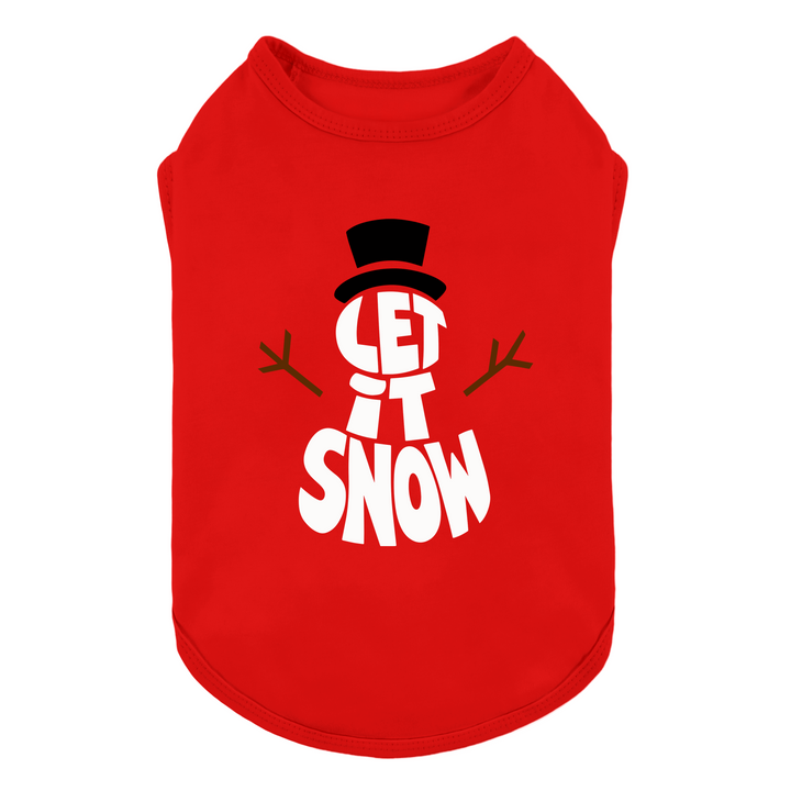 Christmas shirt for dogs with a snowman built with 'Let it snow' lettering