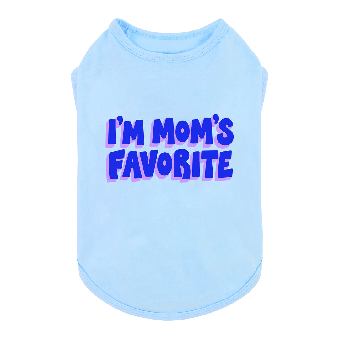 Blue dog tank top with 'I'm Mom's favorite' lettering