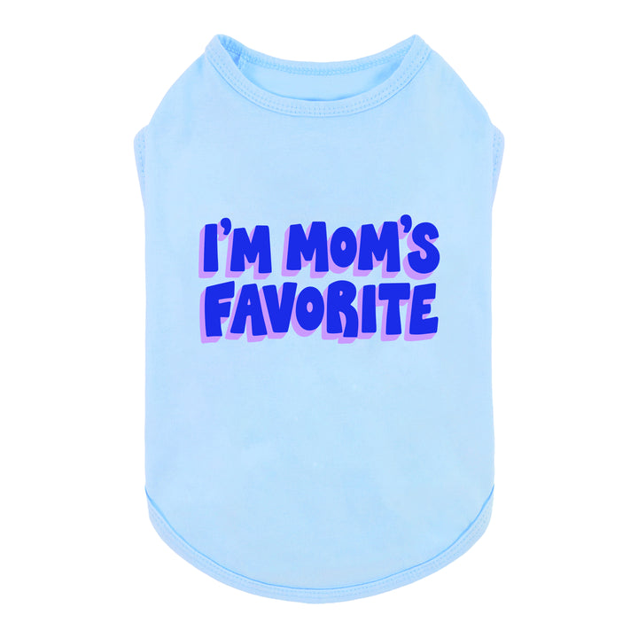 Blue dog tank top with 'I'm Mom's favorite' lettering