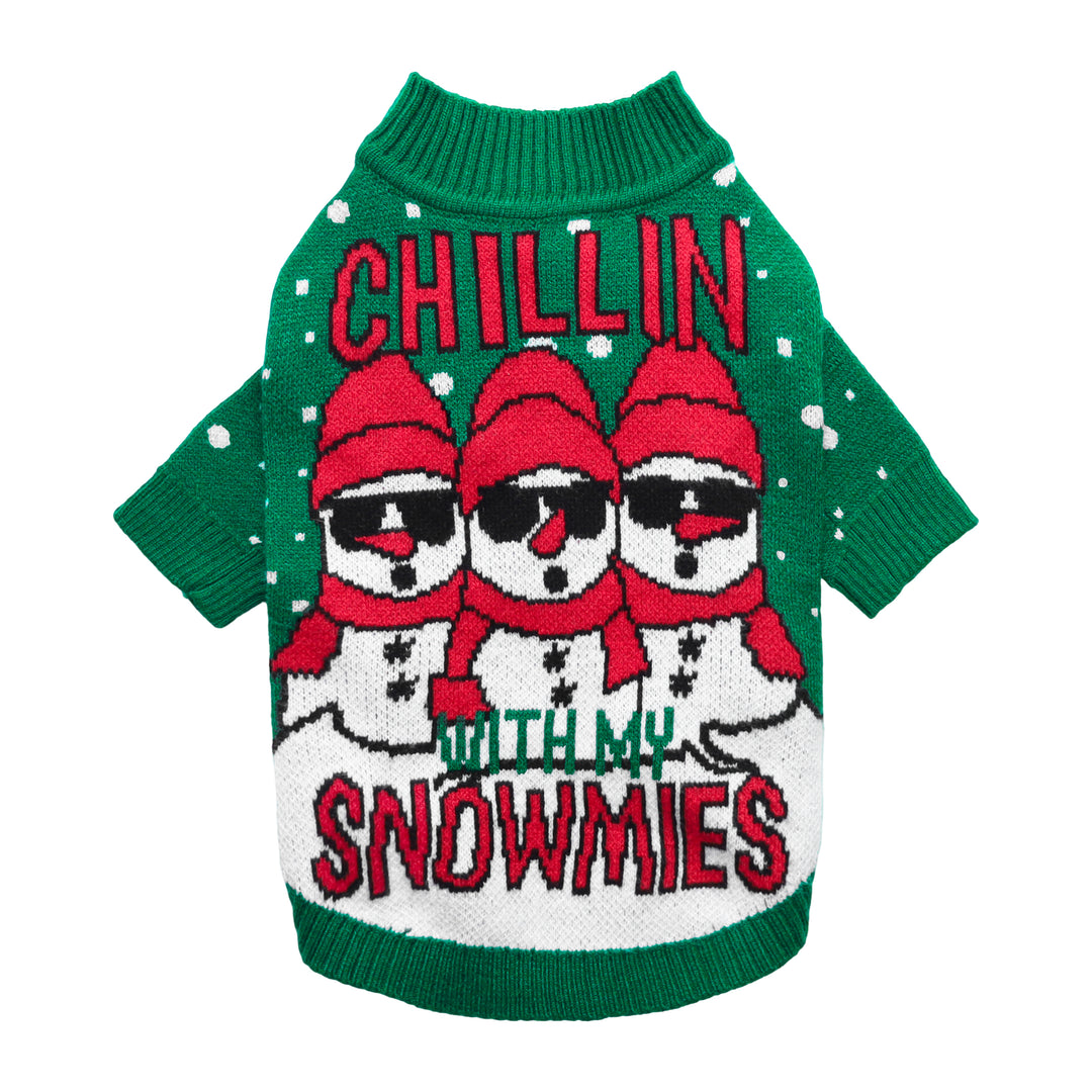 Dog Sweater with Snowmen and 'Chillin with My Snowmies' Slogan - Fitwarm Dog Clothes