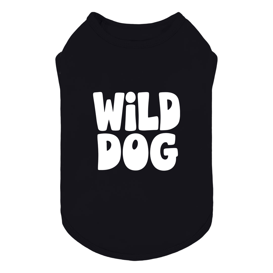 Black dog tank top with the words 'WILD DOG' printed in bold white letters on the front, shown against a plain white background