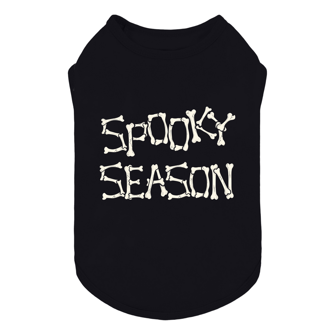 Spooky dog tank top with scary bone made lettering 'spooky season'