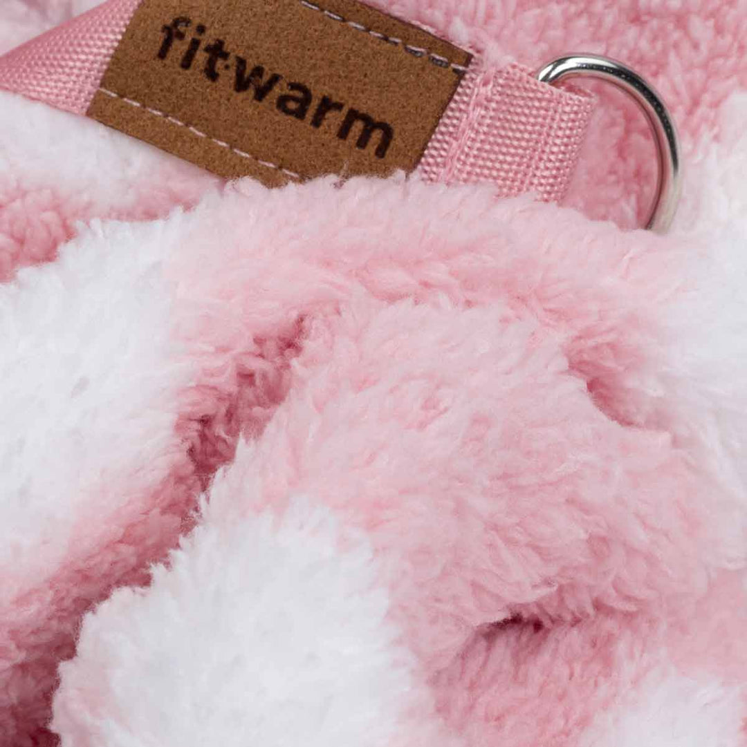 Close up of fuzzy fabric of winter dog fleece coat