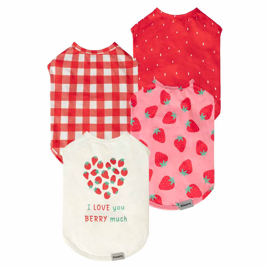 Dog Tank Tops with Strawberry Prints and I Love You Berry Much Lettering - Fitwarm Dog Clothes