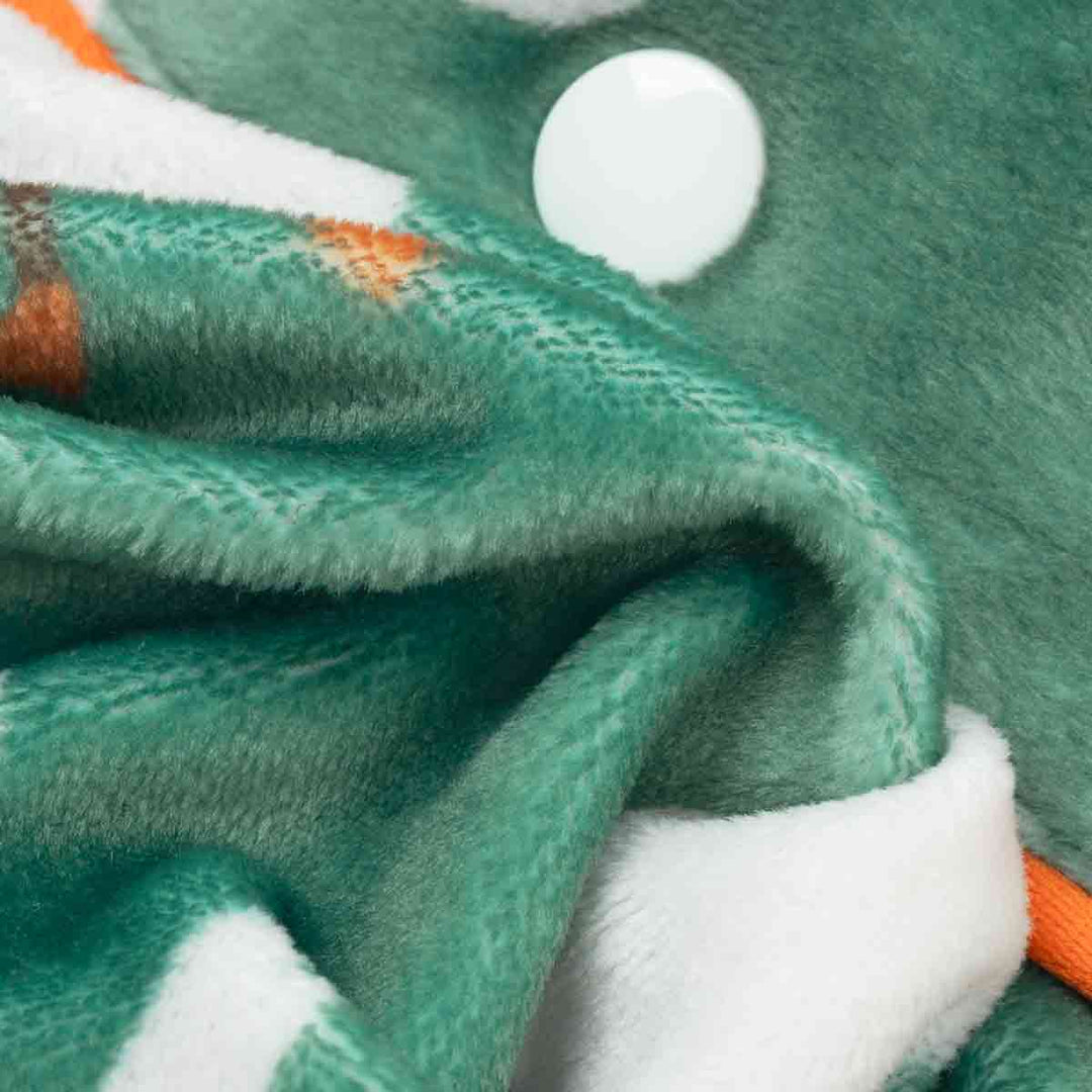 Close up of soft plush fabric from cozy pajamas for dogs