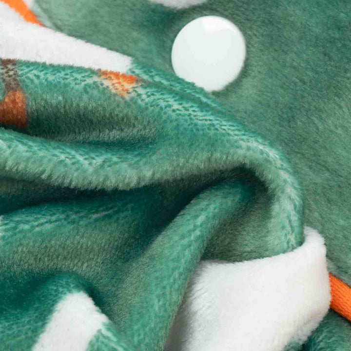 Close up of soft plush fabric from cozy pajamas for dogs
