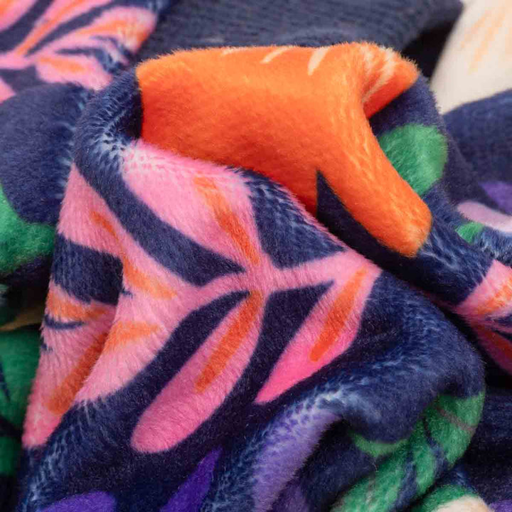 Close up of cozy fleece fabric on dog winter pjs