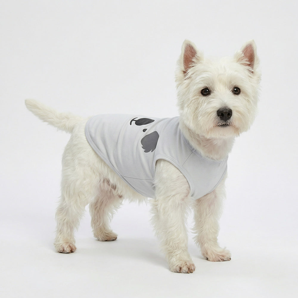 Westie wearing a funny koala dog tank top