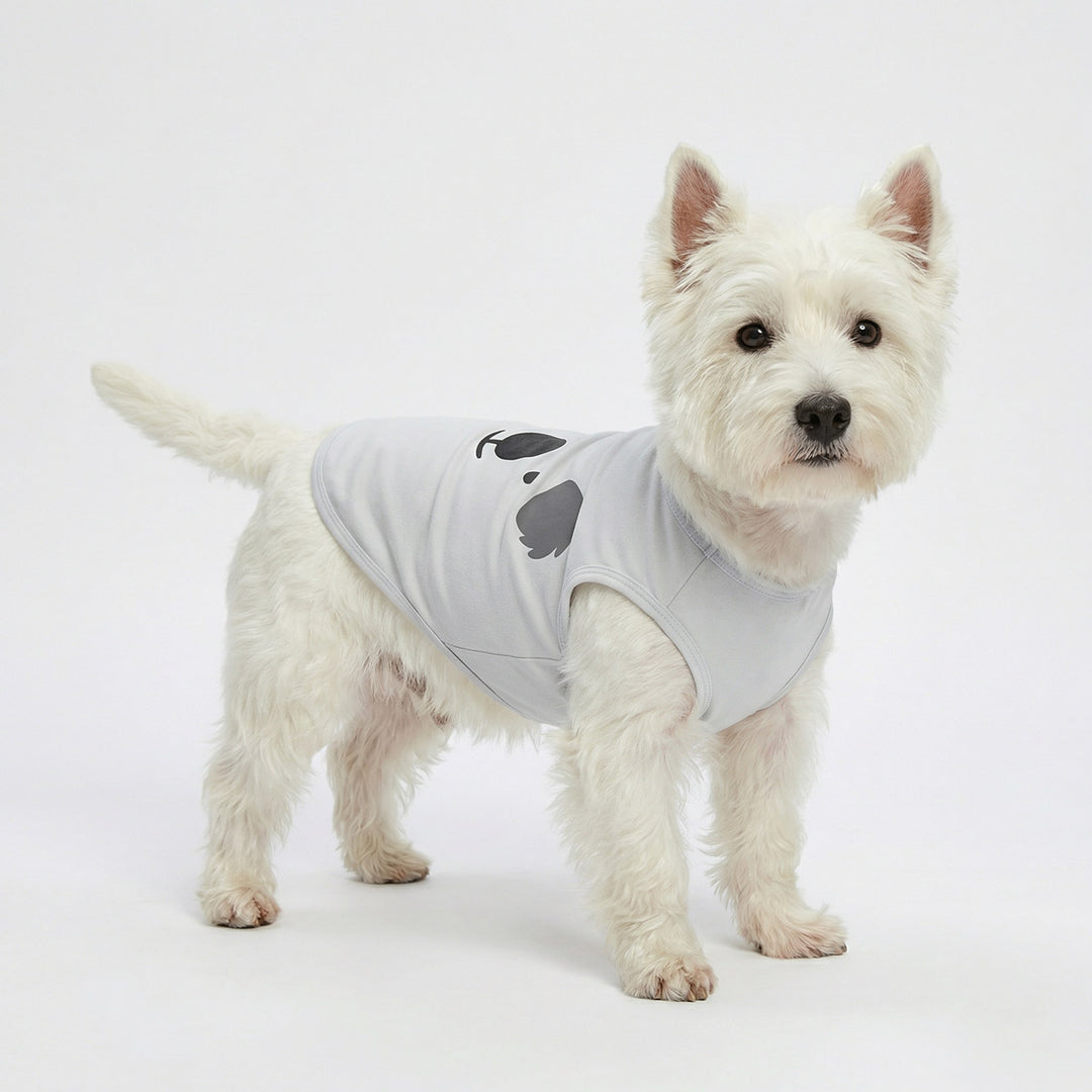 Westie wearing a funny koala dog tank top