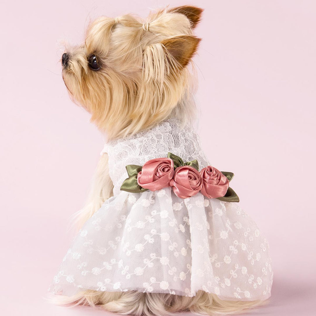 Fitwarm Elegant Dog Wedding Dress | White Lace, Pink Roses X-Small Fitwarm Elegant Dog Wedding Dress | White Lace, Pink Roses X-Small
