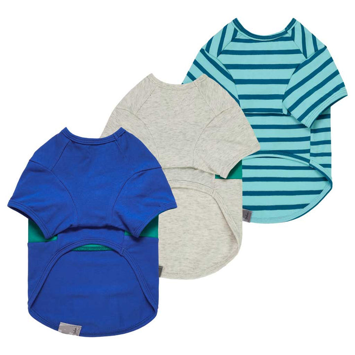 Colorblock and striped dog t-shirts in blue and green - Fitwarm Dog Clothes.
