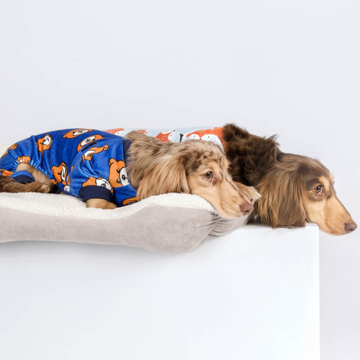 Blue and Orange Animal Themed Dog Pajamas for Dachshunds - Fitwarm Dog Clothes