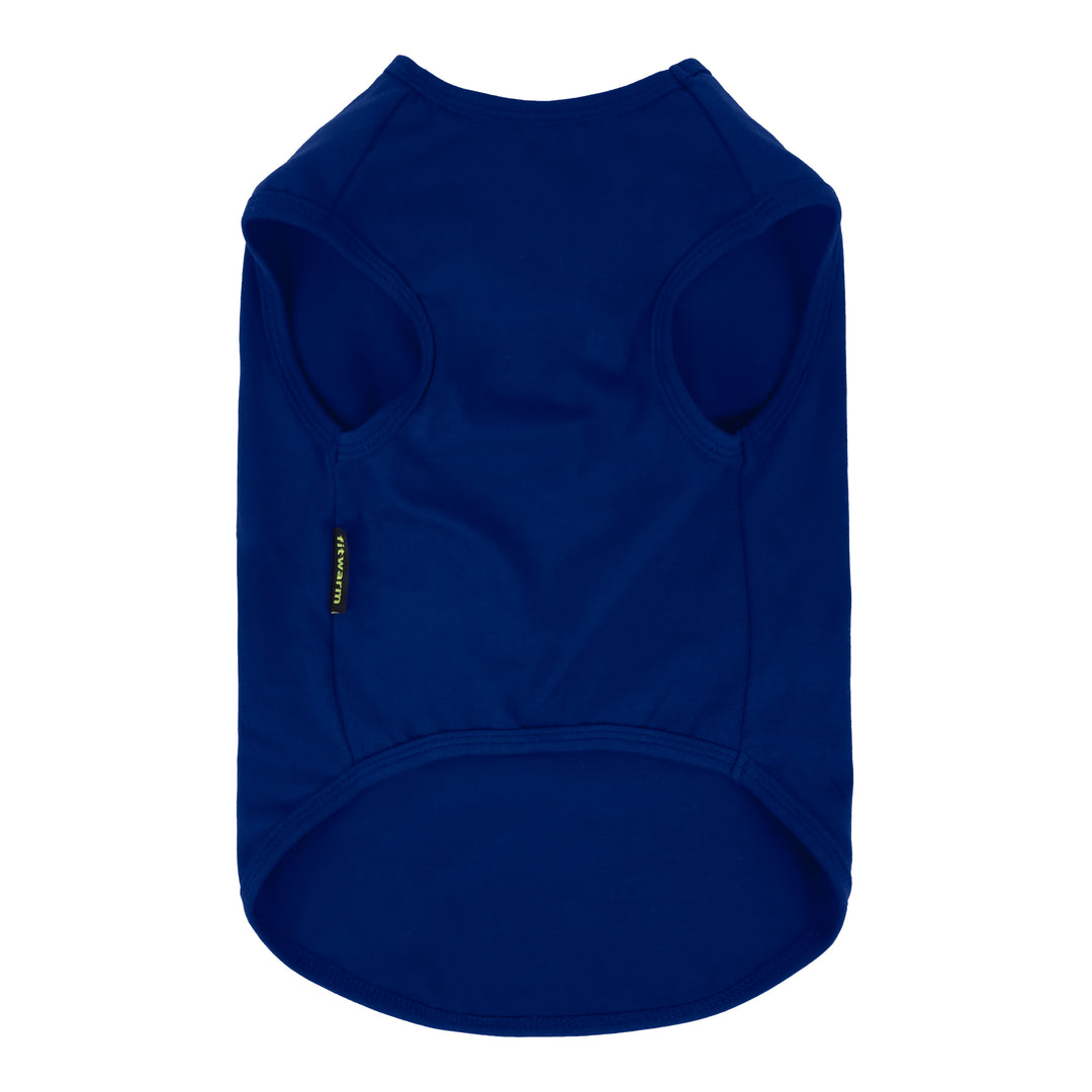 Front view of a blue dog tank top