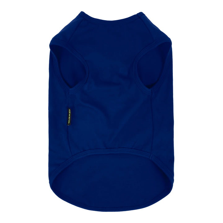 Front view of a blue dog tank top