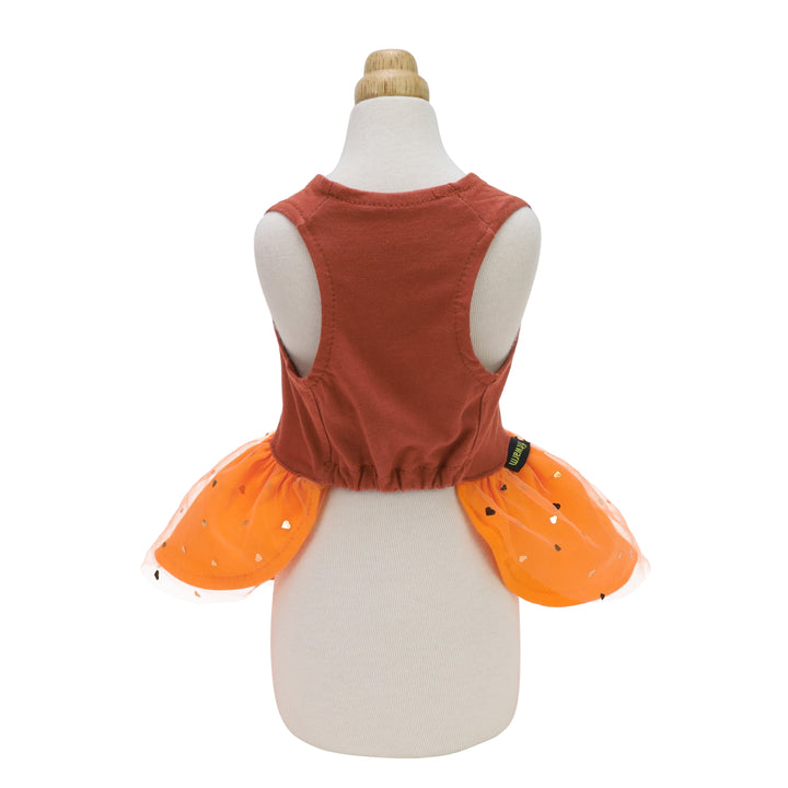 Autumn-Themed Dog Dress with 'Fall in Love' Text and Golden Bow - Fitwarm Dog Clothes