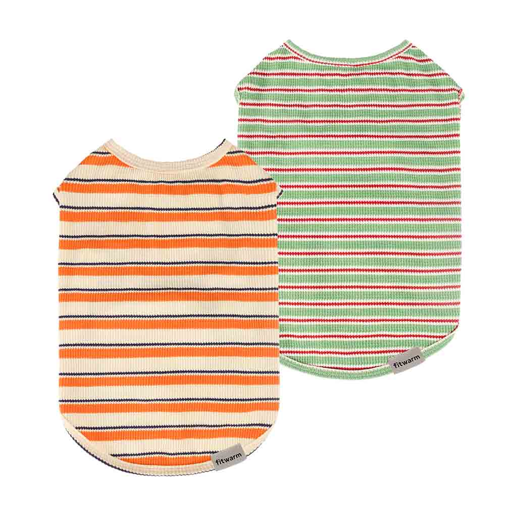 Waffle Striped Dog Shirts in Orange and Green - Fitwarm Dog Clothes