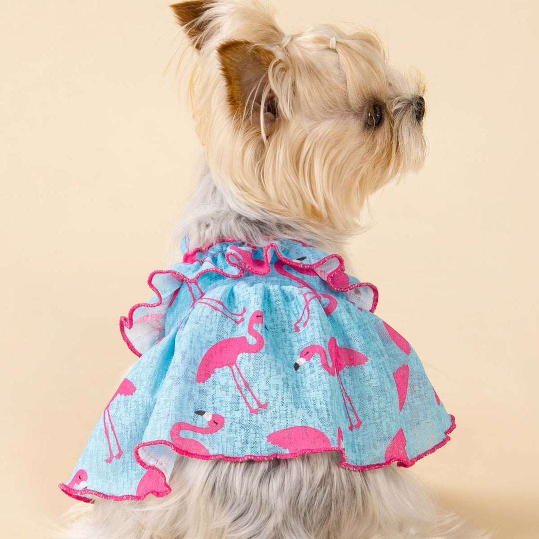 Flamingo Dog Dress | Blue Pink Small Pet Dress Small Flamingo Dog Dress | Blue Pink Small Pet Dress Small