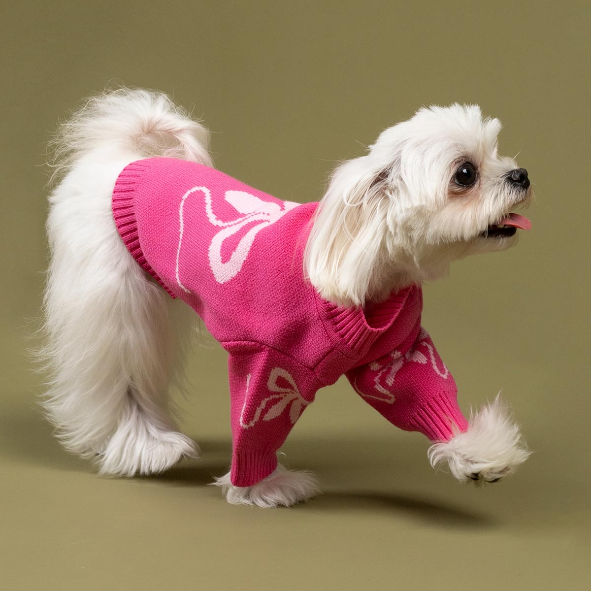 Pink Bowknot Dog Sweater | Warm Valentine Pet Clothes – Fitwarm