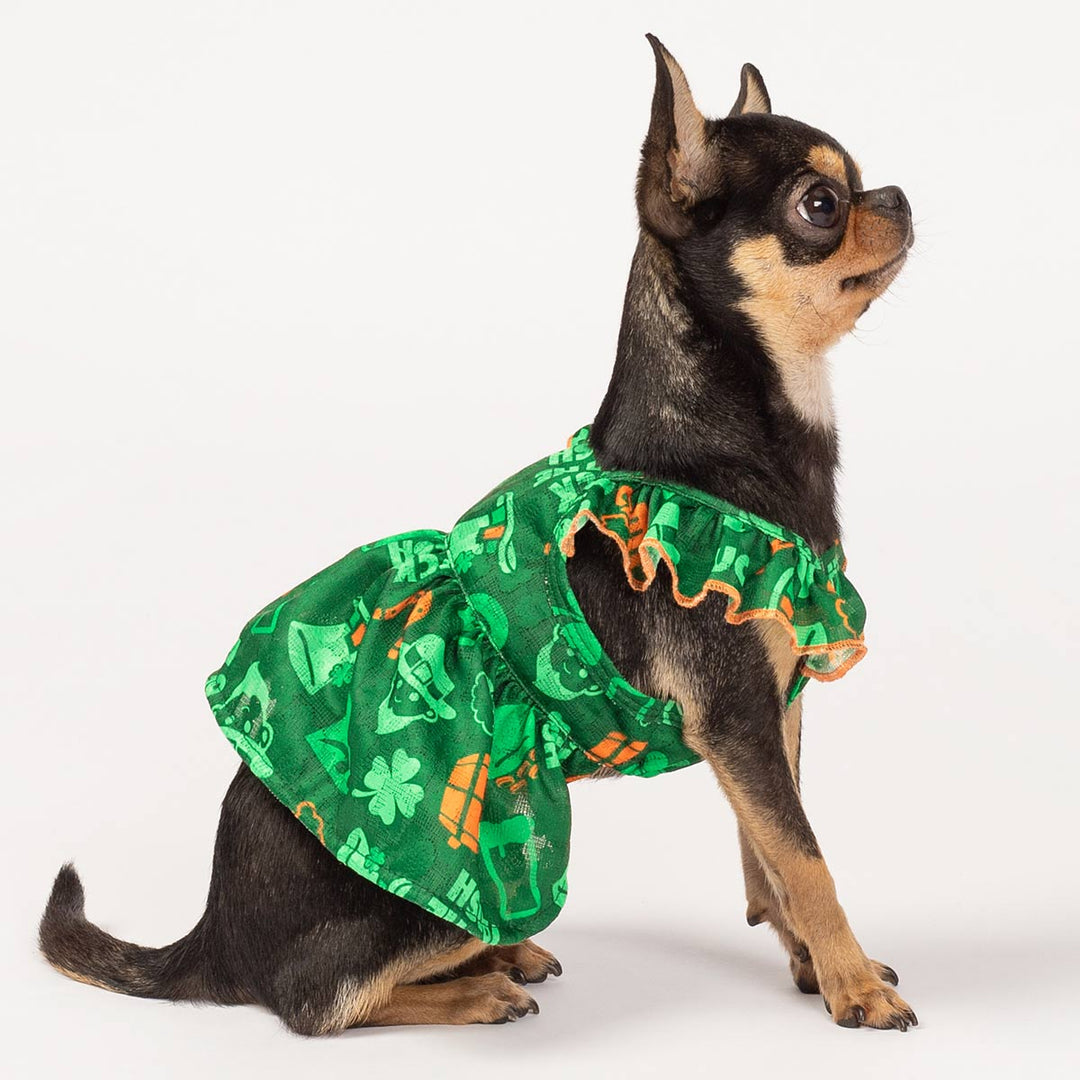 St. Patrick's Day Dog Dress | Shamrock Print Ruffle Skirt Fitwarm St. Patrick's Day Dog Dress | Shamrock Print Ruffle Skirt Fitwarm