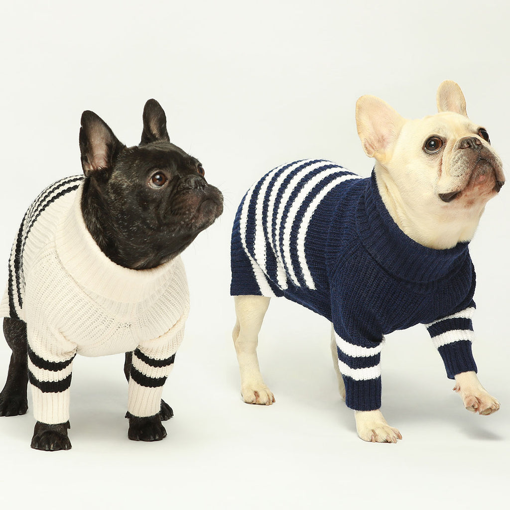 Turtleneck Sailor Striped French Bulldog Sweater - Fitwarm