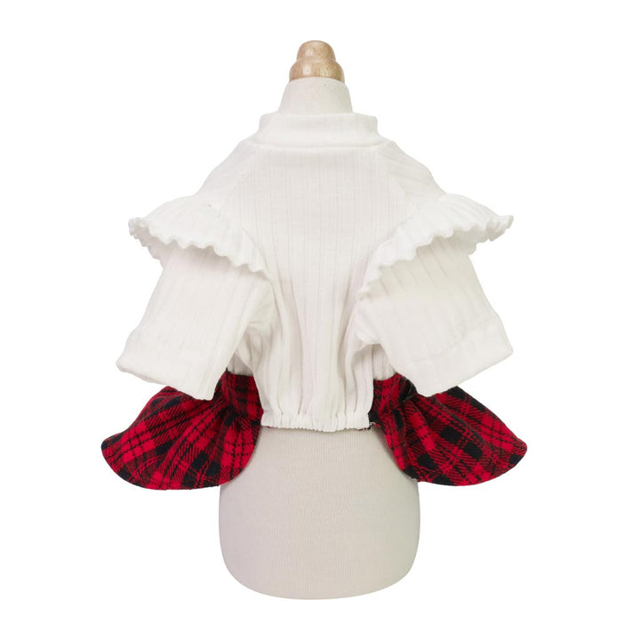 White Dog Dress with Red Plaid Skirt - Fitwarm Dog Clothes