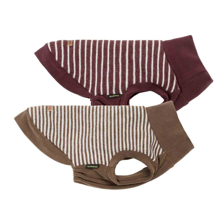 Two pack dog fleece sweaters with classic striped pattern displayed flat against a white background