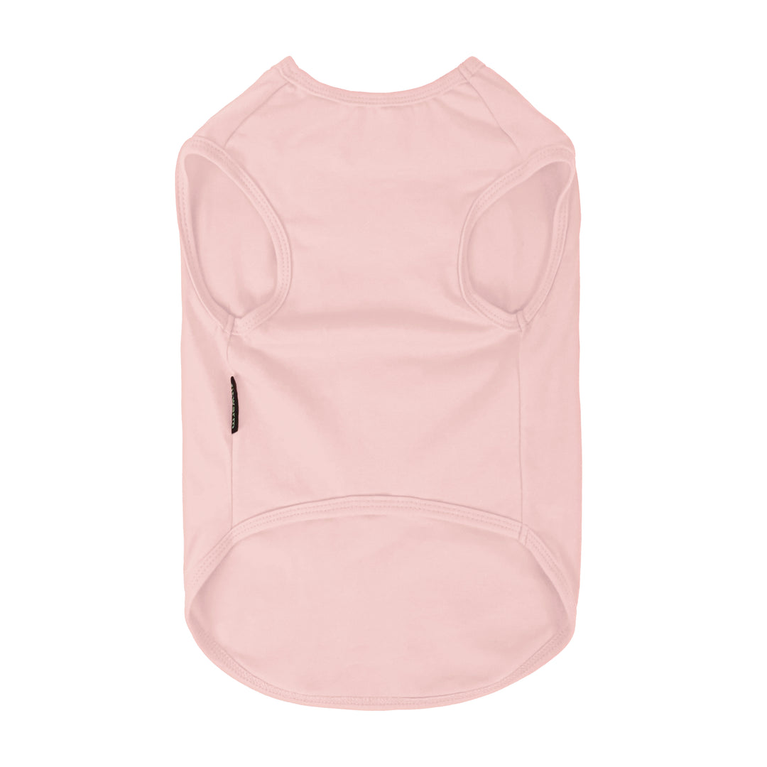 Light pink dog shirt shown from the back with clean stitching details.