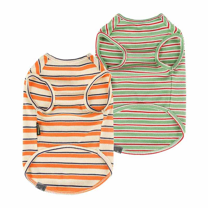 Waffle Striped Dog Shirts in Orange and Green - Fitwarm Dog Clothes