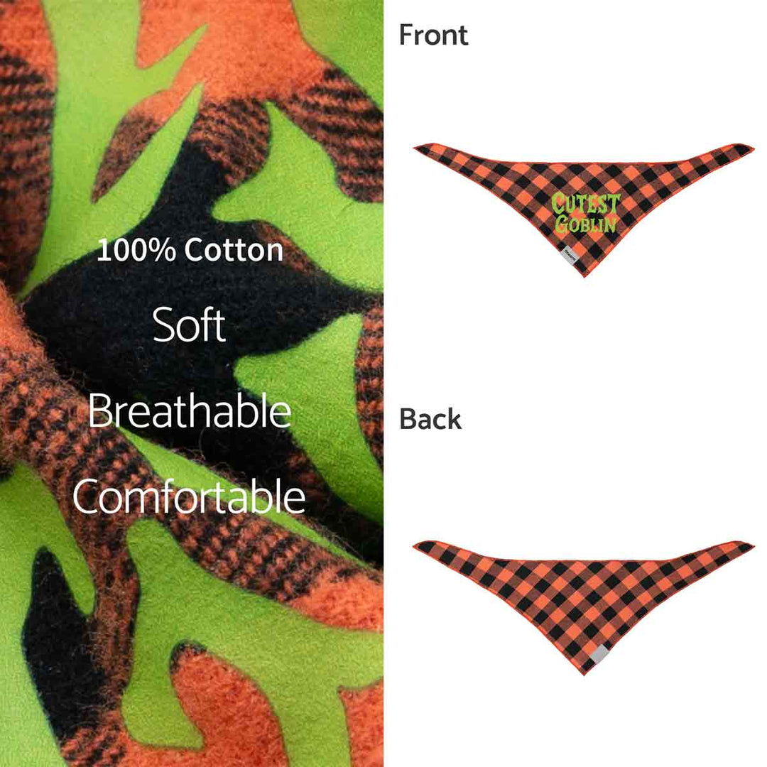 Dog bandana with checkered pattern and text on a green background