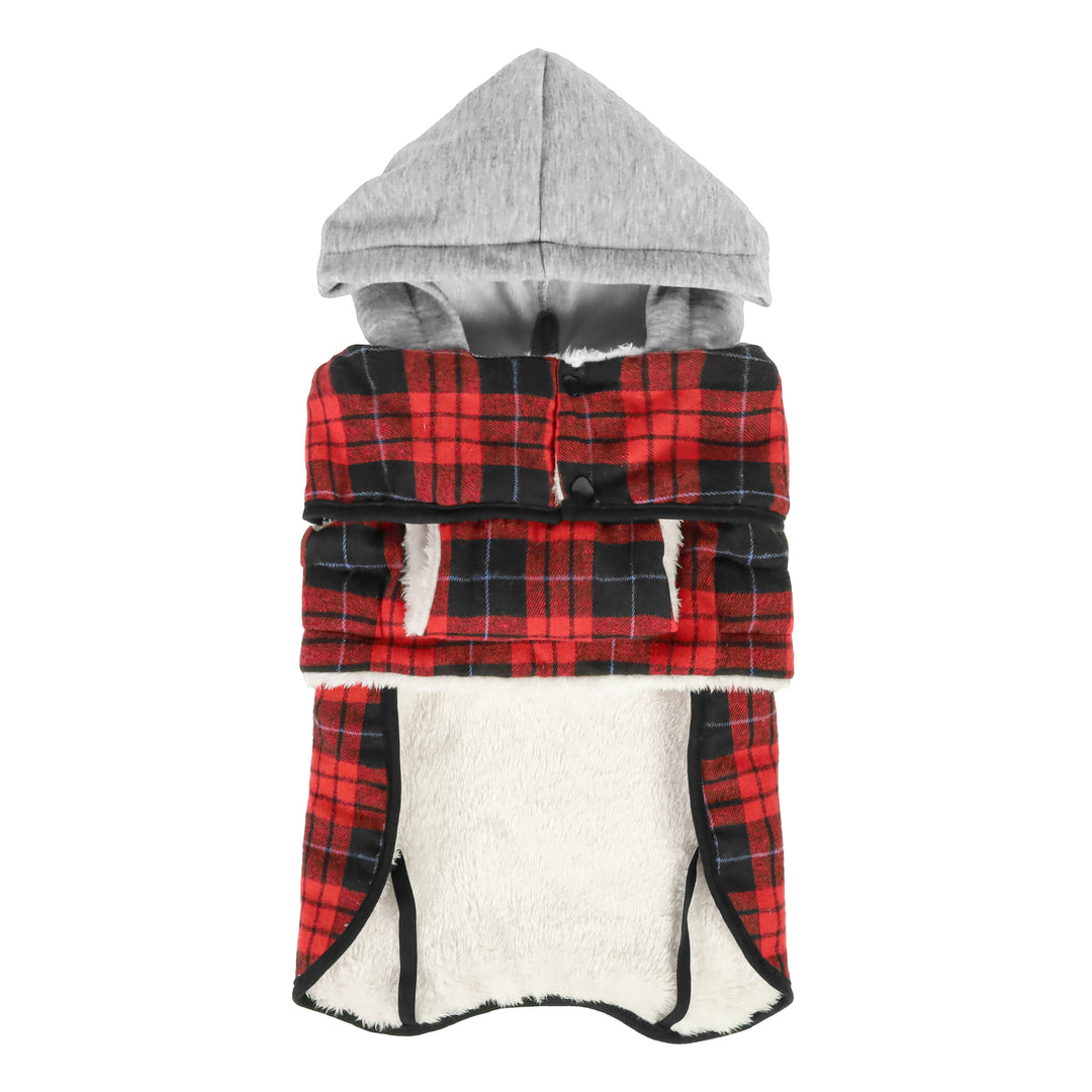 Dog Hoodie in Grey and Red Plaid - Fitwarm Dog Clothes